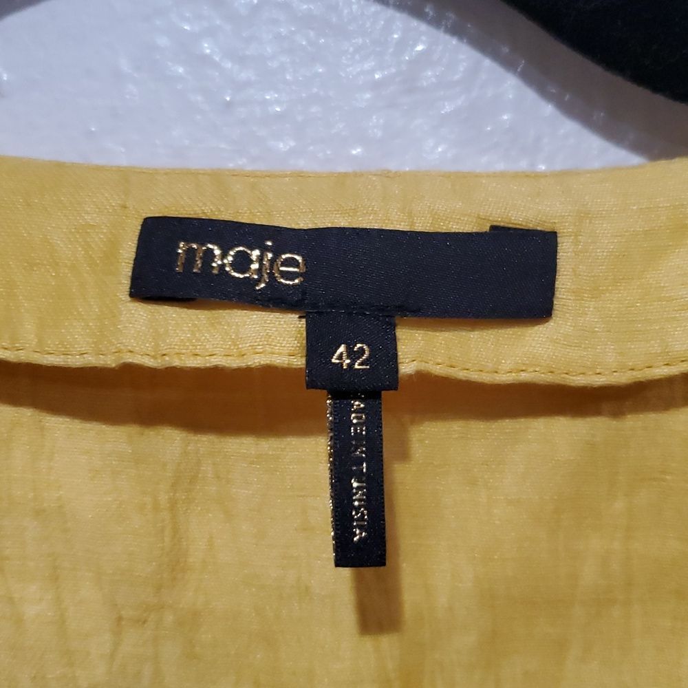 Maje Rifilo Yellow Linen Wrap Dress Size 42 Or 8 - Picture 11 of 16